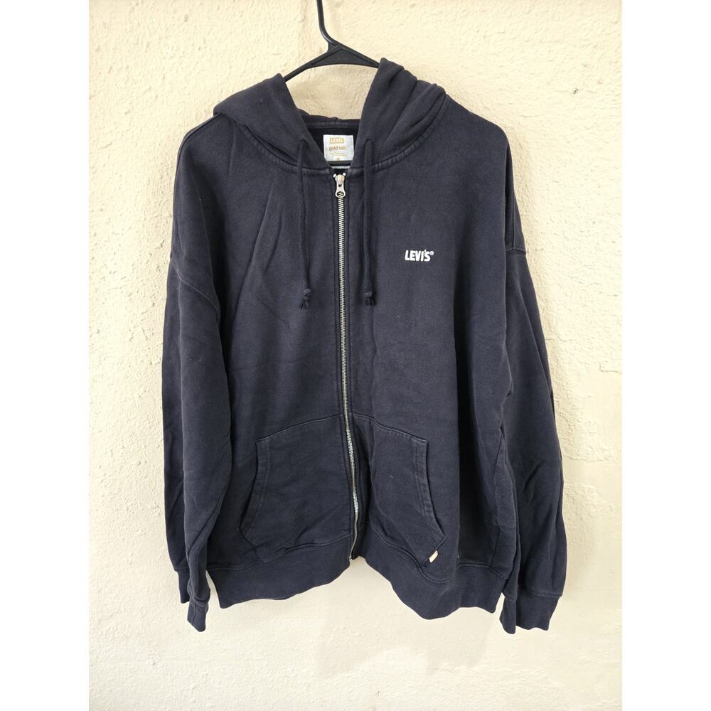 Levi's Mens Gold Tab Hoodie, Relaxed Fit, Full Zip, Black, Size Large Has Defect